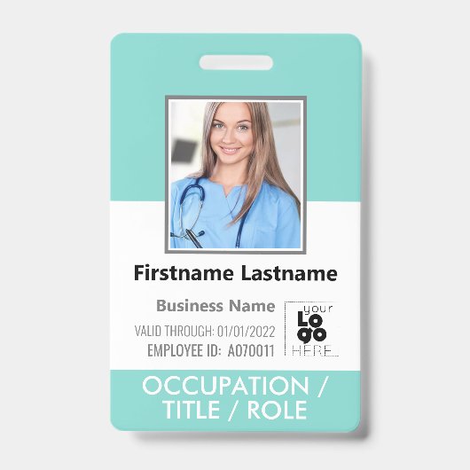 Aangepaste werknemersfoto, streepjescode Logo Aqua Badge (Voorkant)