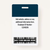 Aangepaste werknemersfoto, streepjescode, Logo, bl Badge (Achterkant)