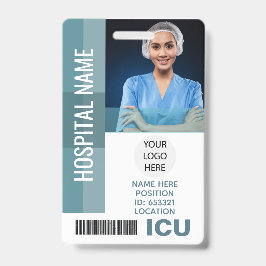 Aangepaste werknemersfoto, streepjescode, logo ICU Badge