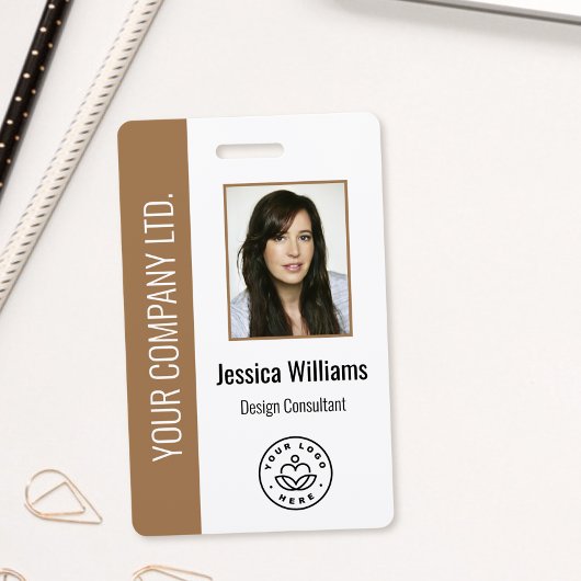 Aangepaste werknemersfoto, streepjescode, logo, na badge