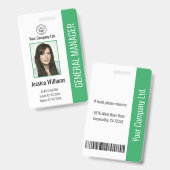 Aangepaste werknemersfoto, streepjescode, Logo, na Badge (Front & Back)