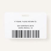 Aangepaste werknemersfoto, streepjescode, Logo, na Badge (Achterkant)