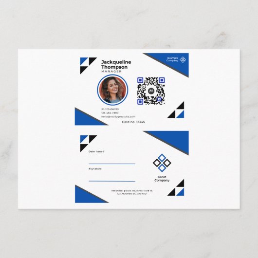 Aangepaste werknemersfoto, streepjescode, Logo, na Informatiekaartje (Achterkant)