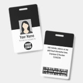 Aangepaste werknemersfoto, streepjescode, Logo, zw Badge (Voor- en achterkant)