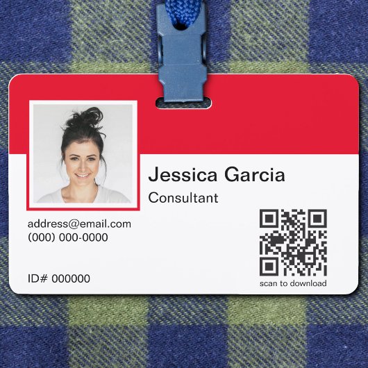 Aangepaste Werknemersnaam Foto En QR-code Rood Badge