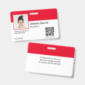 Aangepaste Werknemersnaam Foto En QR-code Rood Badge (Voor- en achterkant)