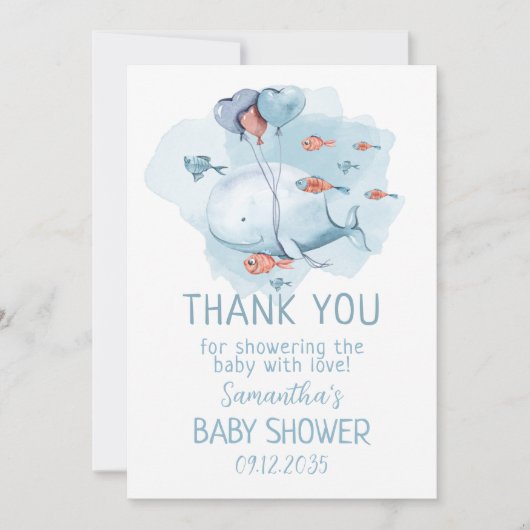 Aangepaste Whale Boy Baby shower Gast Bedankt (Voorkant)