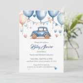 Aangepaste  Wheels Baby shower uitnodiging (Staand voorkant)