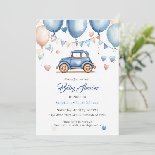 Aangepaste  Wheels Baby shower uitnodiging (Staand voorkant)