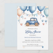 Aangepaste  Wheels Baby shower uitnodiging (Voorkant / Achterkant)