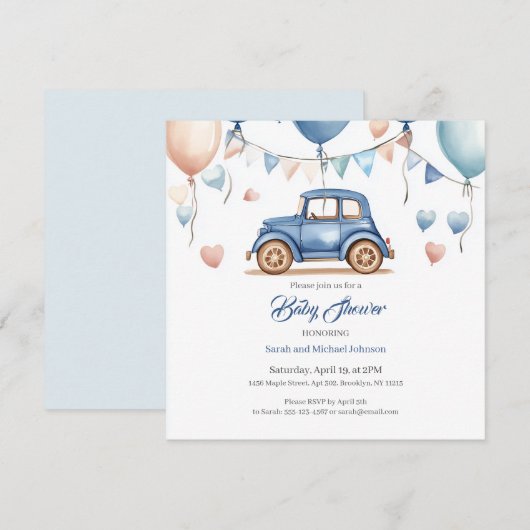 Aangepaste  Wheels Baby shower uitnodiging (Voorkant / Achterkant)