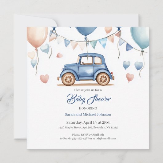 Aangepaste  Wheels Baby shower uitnodiging (Voorkant)