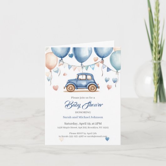 Aangepaste  Wheels Baby shower uitnodiging (Voorkant)