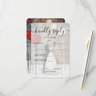Aangepaste Whimsical Bruid & Bruidegom Huwelijk RSVP Kaartje