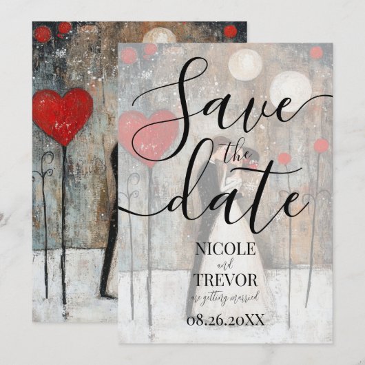 Aangepaste Whimsical Bruid & Bruidegom Huwelijk Save The Date (Voorkant / Achterkant)