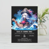 Aangepaste Whimsy Pirate Girl Verjaardag Kaart (Staand voorkant)
