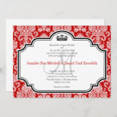 Aangepaste White Damask Red Black Wedding-uitnodig Kaart (Voorkant / Achterkant)
