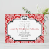 Aangepaste White Damask Red Black Wedding-uitnodig Kaart (Staand voorkant)