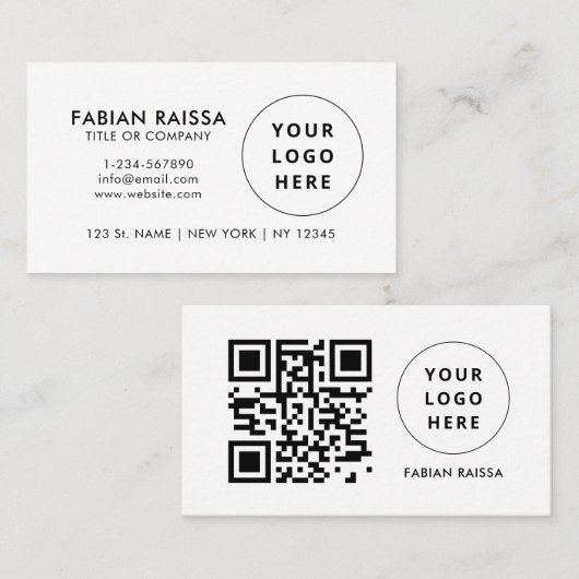 Aangepaste White Modern Business Logo en QR-code Visitekaartje (Voorkant / Achterkant)