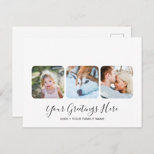 Aangepaste White Modern Greetings Kaarten 3 foto's (Voorkant / Achterkant)
