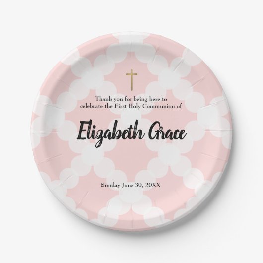 Aangepaste White Pink Gold Cross First Community Papieren Bordje (Voorkant)
