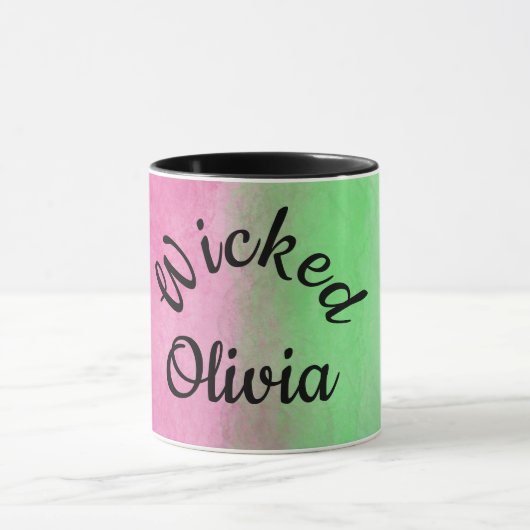 Aangepaste Wicked Mok – Roze & Groene Waterverf On (Midden)