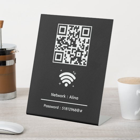 Aangepaste WiFi QR-code | Netwerkwachtwoord modern Reclamebord Met Voetstuk (Insitu)