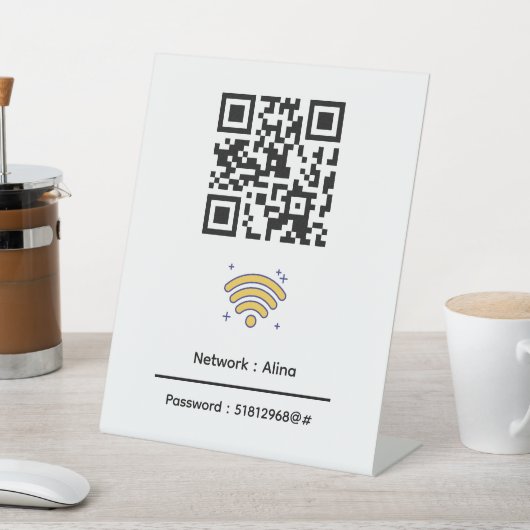 Aangepaste WiFi QR-code | Netwerkwachtwoord modern Reclamebord Met Voetstuk (Insitu)
