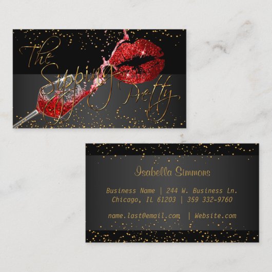 Aangepaste wijn en lips visitekaartje (Voorkant / Achterkant)