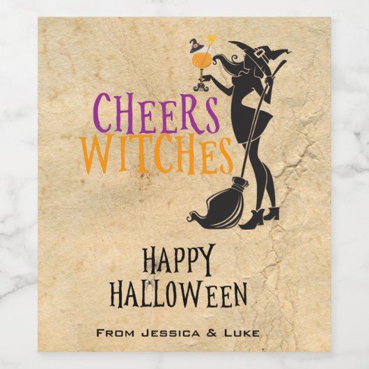 Aangepaste Wijn Label Cheers Heksen Halloween Etiket (Enkel label)