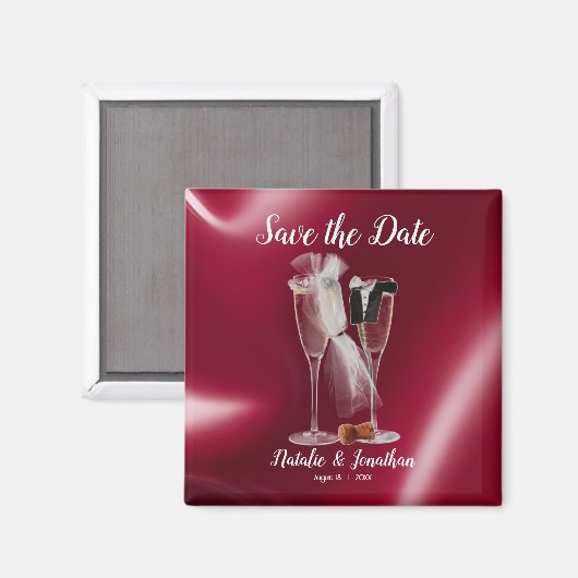 Aangepaste wijnglazen sparen de Datum Magnet (Voorkant / Achterkant)