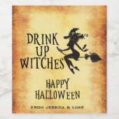 Aangepaste wijnlabel Drink up Witches Halloween Wijn Etiket (Enkel label)