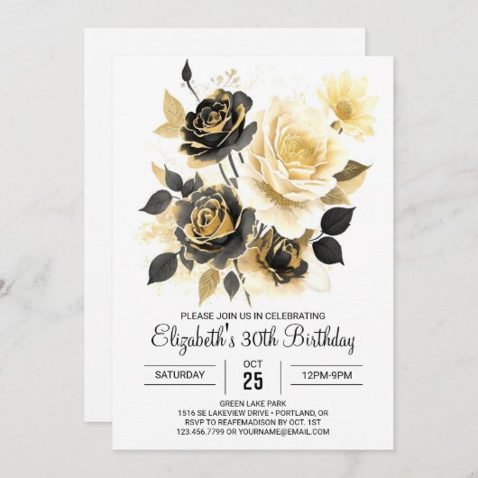 Aangepaste Wildbloemen Goud en Zwart 30e verjaarda Kaart (Voorkant / Achterkant)