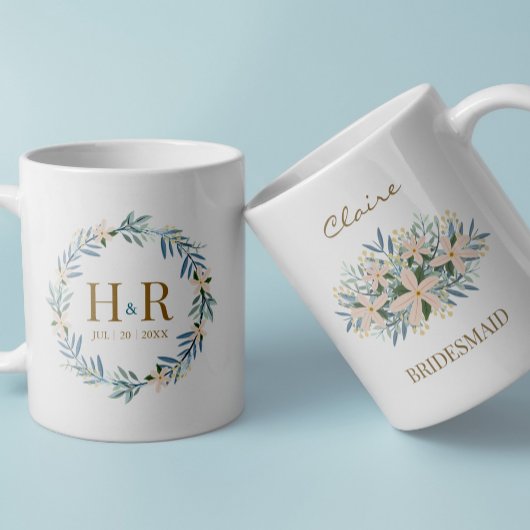 Aangepaste Wilde Bloem Bruidsmeisje Monogram Aande Koffiemok
