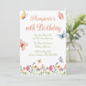 Aangepaste wilde bloemen Butterflies 40e verjaarda Kaart (Staand voorkant)
