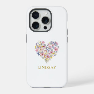 Aangepaste Wilde Bloemen Hart Naam iPhone 15 Pro Case