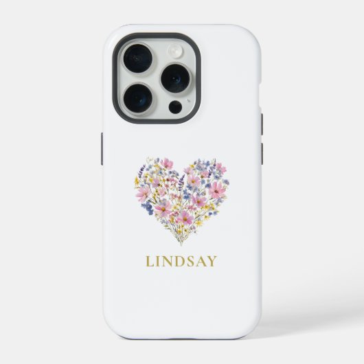 Aangepaste Wilde Bloemen Hart Naam iPhone Hoesje (Achterkant)