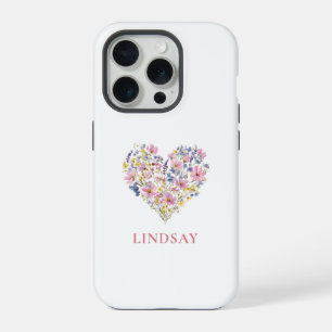 Aangepaste Wilde Bloemen Hart Naam iPhone 15 Pro Case