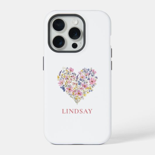 Aangepaste Wilde Bloemen Hart Naam iPhone Hoesje (Achterkant)