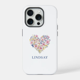 Aangepaste Wilde Bloemen Hart Naam iPhone 15 Pro Case