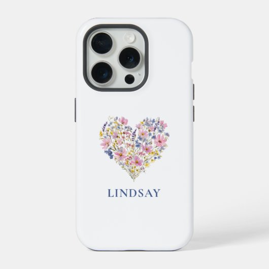 Aangepaste Wilde Bloemen Hart Naam iPhone Hoesje (Achterkant)