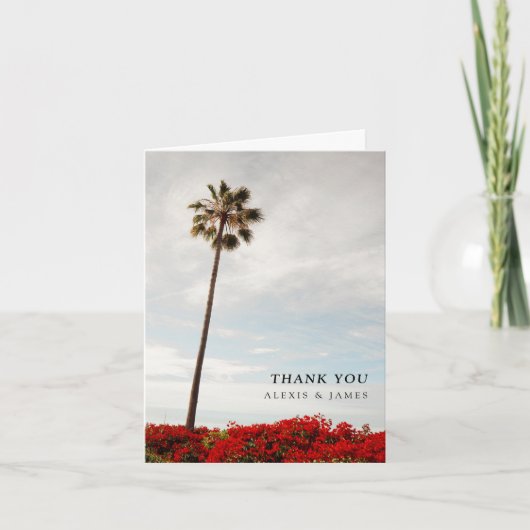 Aangepaste Wilde Kustbloem Strand Bruiloft Palmboo Bedankkaart (Voorkant)