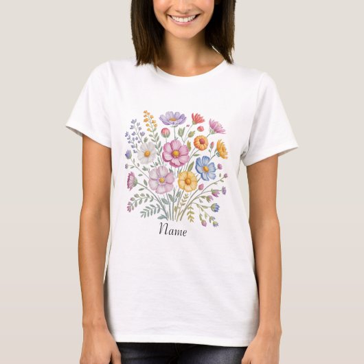 Aangepaste Wildflower Boeket Naam T-shirt (Voorkant)