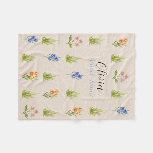 Aangepaste Wildflower Floral Script Naam Fleece Deken (Voorkant (Horizontaal))