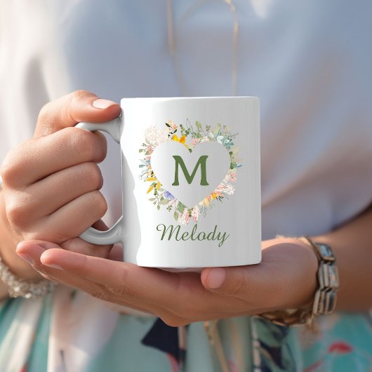 Aangepaste Wildflower Garden Charm Monogram/Naam Koffiemok