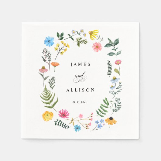 Aangepaste Wildflower Krans Botanische Trouwservet Servet (Voorkant)