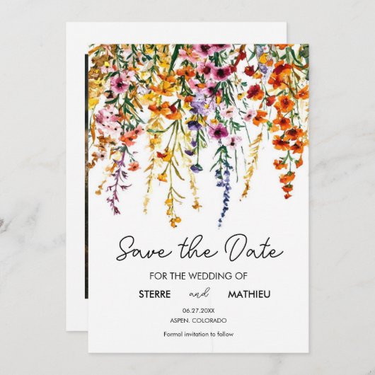 Aangepaste Wildflower Save The Date (Voorkant / Achterkant)