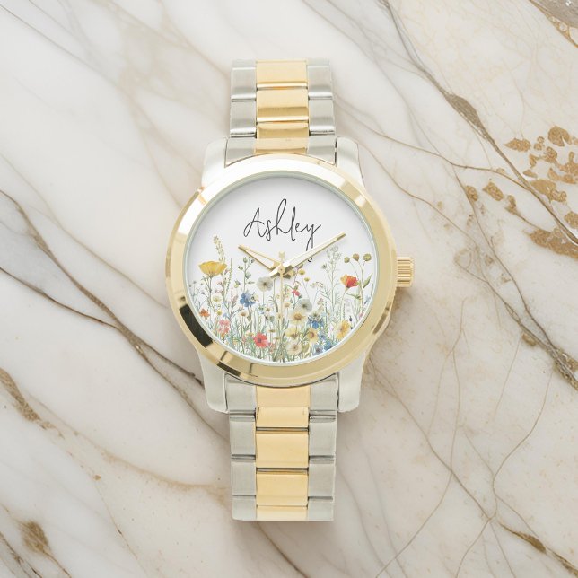 Aangepaste Wildflowers Horloge, Gift voor Vrouwen  Horloge (floral watch for women, gift for mom, birthday present watch, Christmas gift watch, gift for her)