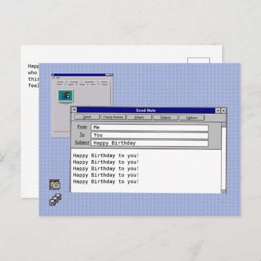 Aangepaste Windows 95 computer thema 'Gelukkig Ver Briefkaart (Voorkant / Achterkant)