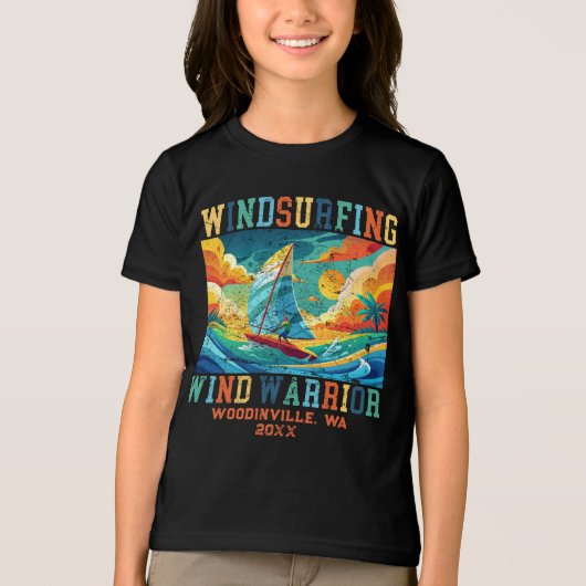 Aangepaste Windsurfen Surfer Locatie Datum Naam Tri-Blend Shirt (Voorkant)